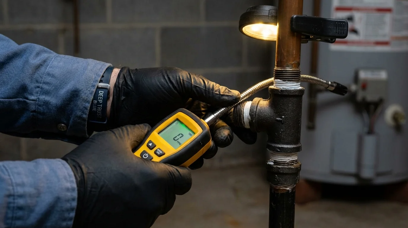 Gas leak detection with electronic sniffer by Johns Plumbing LLC in Mendon