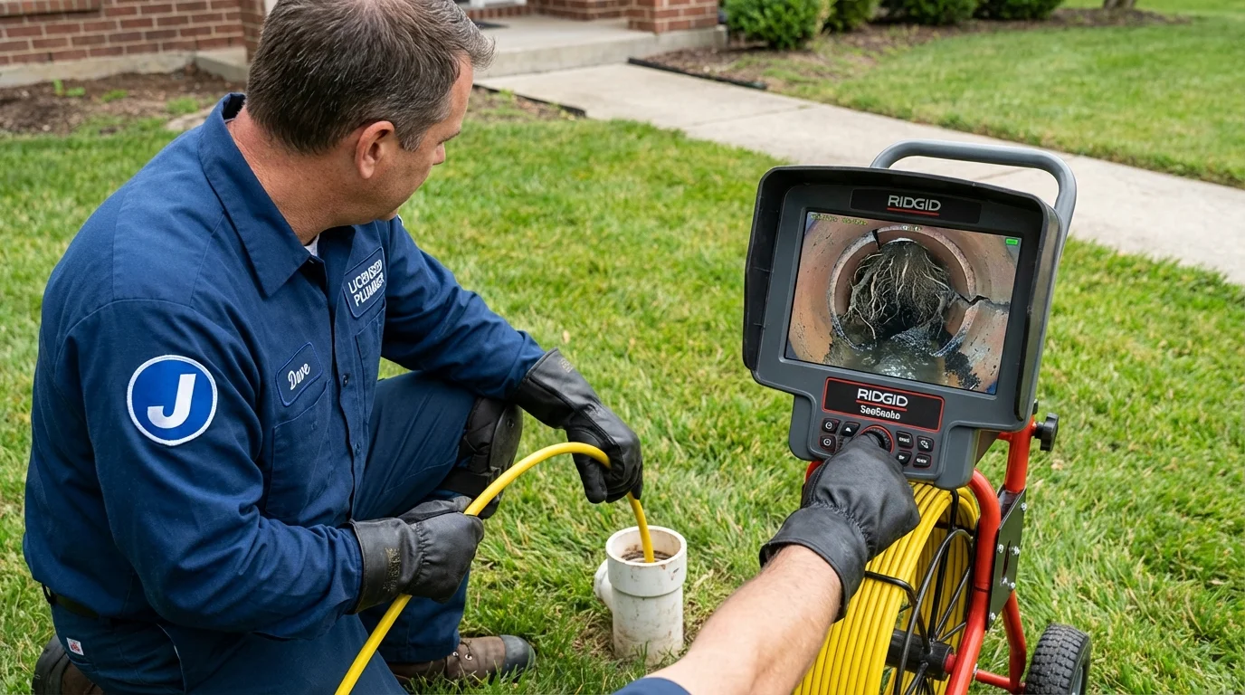 Sewer camera inspection being performed by Johns Plumbing LLC in Mendon