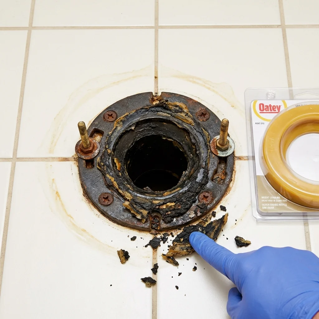 Failed wax ring showing water seepage at the base of a toilet in a Mendon, UT home
