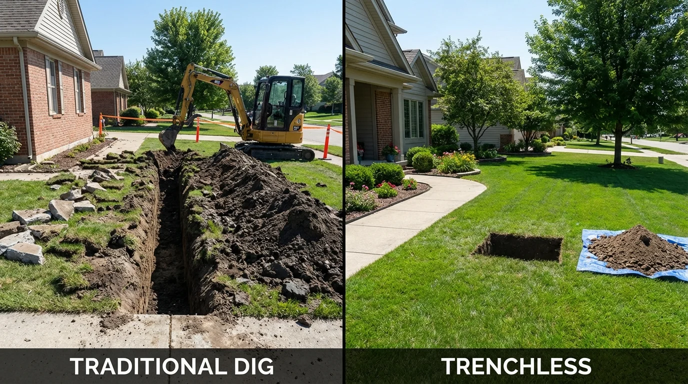 Trenchless sewer repair with minimal yard damage versus traditional excavation in Mendon, UT
